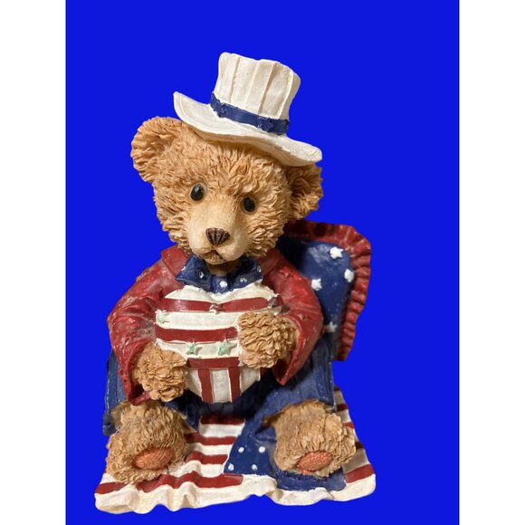 Patriotic 4th of July Uncle Sam Bear Resin Figurines American Flag - Picture 2 of 12
